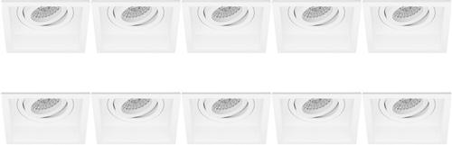 Spot Armatuur 10 Pack - Proma Domy Pro - GU10 Inbouwspot - Vierkant - Wit - Aluminium - Verdiept - Kantelbaar - 105mm