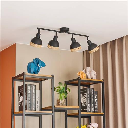 Lindby - buitenspot - 4lichts - ijzer, rotan - H: 21.5 cm - E14 - zwart, rotan natuur