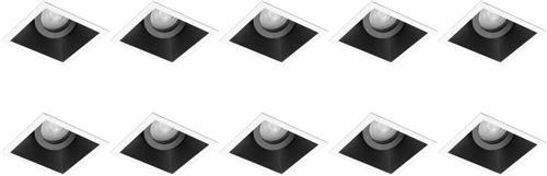 Spot Armatuur 10 Pack - Pragmi Zano Pro - GU10 Inbouwspot - Vierkant - Zwart/Wit - Aluminium - Kantelbaar - 93mm