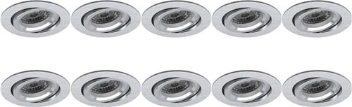 Spot Armatuur 10 Pack - Pragmi Aerony Pro - GU10 Inbouwspot - Rond - Zilver - Aluminium - Kantelbaar - Ø82mm