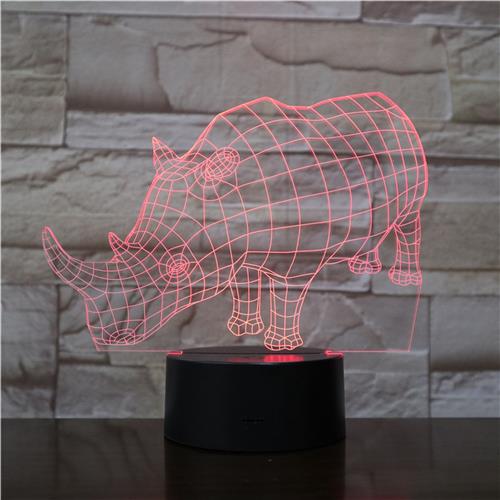 3D Led Lamp Met Gravering - RGB 7 Kleuren - Neushoorn