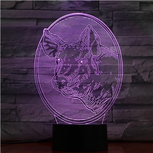 3D Led Lamp Met Gravering - RGB 7 Kleuren - Varken