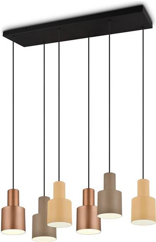 LED Hanglamp - Torna Agido - E27 Fitting - 6-lichts - Zwart met Multicolor Lampenkap