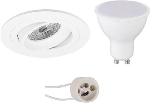 LED Spot Set - Pragmi Alpin Pro - GU10 Fitting - Inbouw Rond - Mat Wit - 4W - Helder/Koud Wit 6400K - Kantelbaar Ø92mm