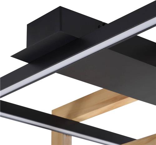 Lindby - LED plafondlamp - 1licht - Aluminium, kunststof, hout, ijzer - H: 14.5 cm - zwart, licht hout - Inclusief lichtbron