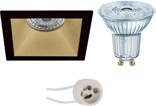 OSRAM - LED Spot Set - Parathom PAR16 940 36D - Proma Pollon Pro - GU10 Fitting - Dimbaar - Inbouw Vierkant - Mat Zwart/Goud - 3.7W - Natuurlijk Wit 4000K - Verdiept - 82mm