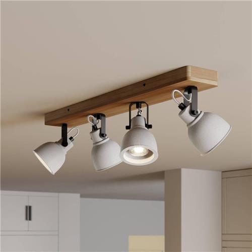 Lindby - plafondlamp - 4lichts - dennenhout, beton - H: 19 cm - GU10 - grijs, hout donker