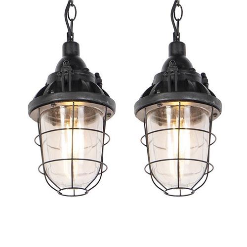 QAZQA cabin - Industriele Hanglamp - 2 stuks - Ø 170 mm - Zwart - Industrieel - Woonkamer