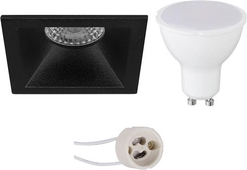 LED Spot Set - Pragmi Pollon Pro - GU10 Fitting - Inbouw Vierkant - Mat Zwart - 4W - Helder/Koud Wit 6400K - Verdiept - 82mm