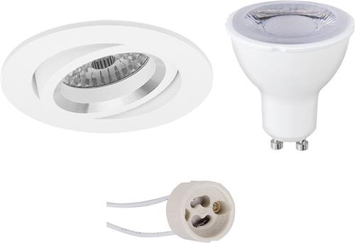 LED Spot Set - Pragmi Aerony Pro - GU10 Fitting - Dimbaar - Inbouw Rond - Mat Wit - 6W - Natuurlijk Wit 4200K - Kantelbaar - Ø82mm