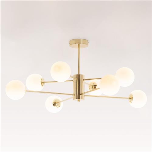 Design zandgouden plafondlamp met melkwit glas- 8-lichts Idaho