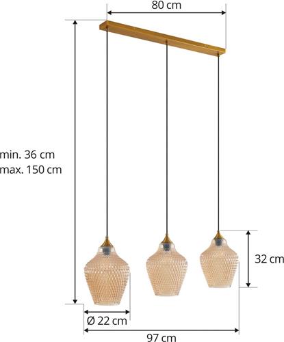 Lindby - hanglamp - 3lichts - Glas, metaal - E27 - amber, goud
