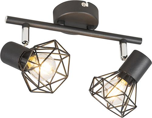 QAZQA mosh - Moderne Dimbare LED Smart Plafondspot | Spotje | Opbouwspot incl. wifi met Dimmer - 2 lichts - L 34 cm - Zwart - Woonkamer | Slaapkamer | Keuken