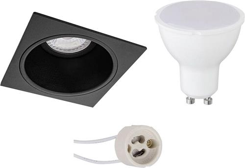 LED Spot Set - Pragmi Minko Pro - GU10 Fitting - Dimbaar - Inbouw Vierkant - Mat Zwart - 6W - Helder/Koud Wit 6400K - Verdiept - 90mm