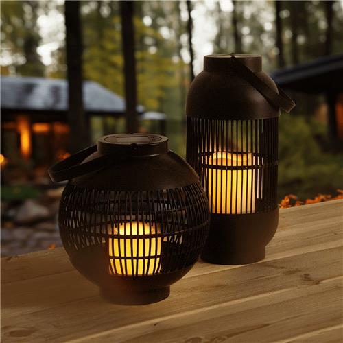 Solar Buitenlampen - Tafel- en hanglamp voordeelset Matisse en Monet - Met vlameffect - Tuinverlichting op zonne-energie - Zwart