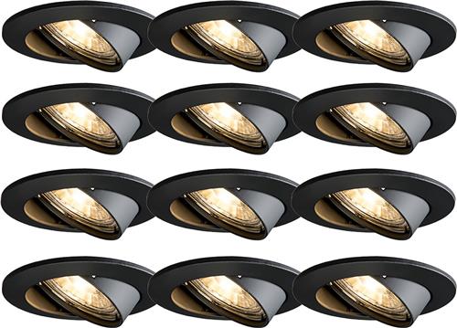 QAZQA edu - Moderne Inbouwspot - 12 stuks - Ø 8.2 cm - Zwart - Woonkamer | Slaapkamer | Keuken