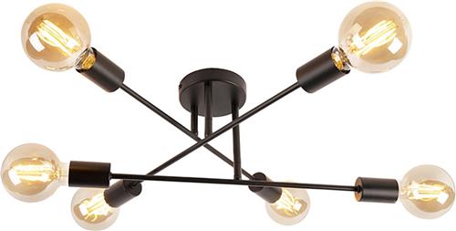 QAZQA sydney - Industriele Dimbare LED Smart Plafondlamp incl. wifi met Dimmer - 6 lichts - Ø 55 cm - Zwart - Industrieel - Woonkamer | Slaapkamer | Keuken