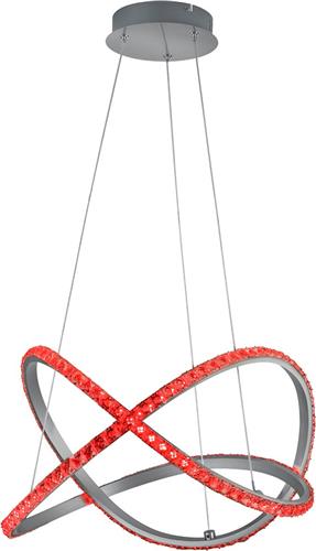 LED Hanglamp - Hangverlichting - Trion Nubi - 26W - Warm Wit 3000K - RGBW - Afstandsbediening - Dimbaar - Rond - Mat Grijs - Aluminium