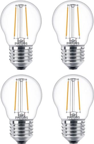 4 stuks Philips led kogellamp E27 2W 250lm 2700K Helder Niet dimbaar P45