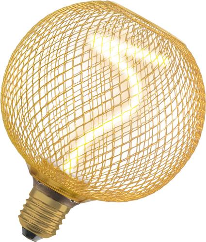 OSRAM DECOR LED-lamp met spiraalgloeidraad in metalen behuizing (bolvormig), loodvrij glas, warm wit comfortlicht (1800 K), 3,5 W / 170 lm, E27 fitting, dimbaar, 125 mm, lampbehuizing in goud.