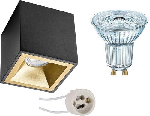 Opbouwspot Set - OSRAM Parathom PAR16 940 36D - Pragmi Cliron Pro - GU10 Fitting - Dimbaar - Opbouw Vierkant - Mat Zwart/Goud - 5.5W - Natuurlijk Wit 4000K - Verdiept - 90mm