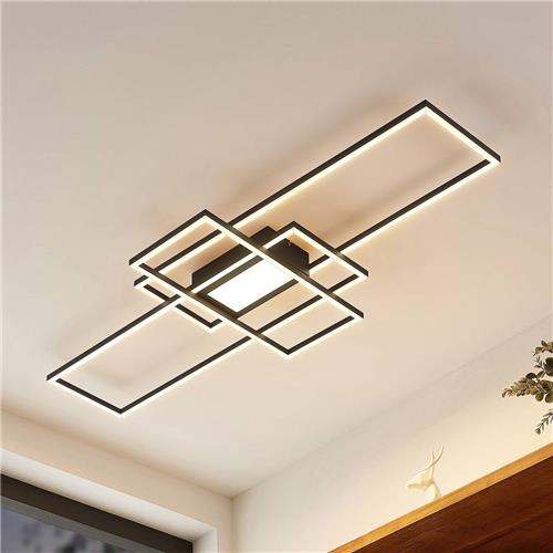 Lindby - LED plafondlamp- met dimmer - 1licht - staal - H: 6.5 cm - antraciet - Inclusief lichtbron