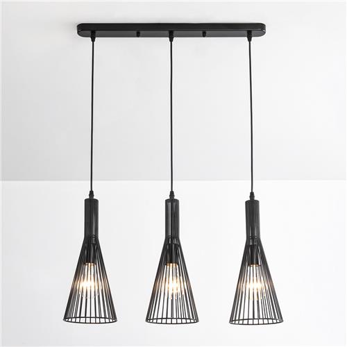 Industriële hanglamp zwart metaal 3-lichts  Sofia