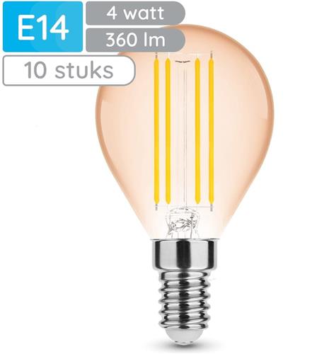 Modee E14 LED Lamp 4W - 360lm - 1800K - Warm Wit - LED Filament Amber Globe Mini P45 - Vervangt 33W Halogeen Gloeilamp - 10 stuks