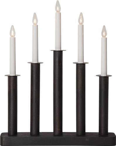 Star Trading kandelaar Plaat, zwart, metaal, 5-pits, hout, 45cm