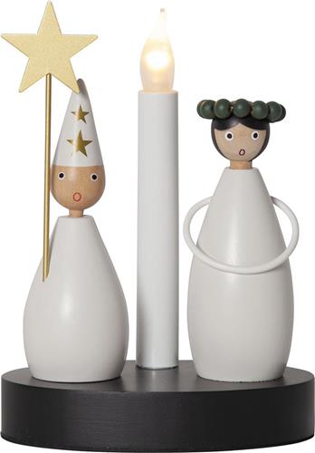 Star Trading LED kandelaar Christmas Joy, Star Boy en Lucia, wit, hout, decoratief licht, warm wit, 21cm