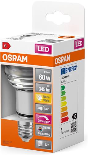 Osram E27 R63 LED Reflector | 4.9W 2700K 220V 927 | 36° Ø62.9mm Dimbaar