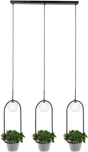 Lindby - hanglamp - 3lichts - ijzer, glas - G9 - zwart, opaal