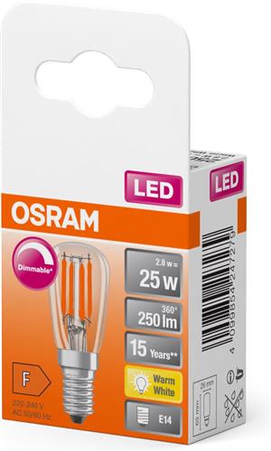 Osram LED Special E14 Tubular Lamp T26 Filament Helder 2.8W 250lm - 827 Zeer Warm Wit | Dimbaar - Vervangt 25W