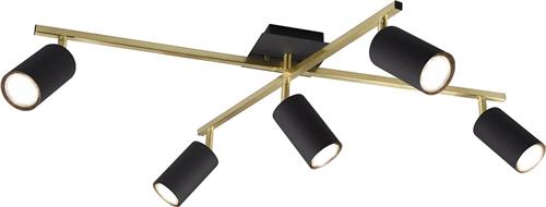 LED Plafondspot - Torna Milona - GU10 Fitting - 5-lichts - Rond - Mat Zwart/Goud - Aluminium