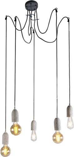QAZQA cava concrete - Design Hanglamp voor boven de eettafel | in eetkamer - 5 lichts - Ø 950 mm - Grijs - Woonkamer | Slaapkamer | Keuken