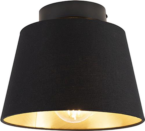 QAZQA combi - Klassieke Plafondlamp met kap - 1 lichts - Ø 200 mm - Zwart Goud - Woonkamer | Slaapkamer | Keuken