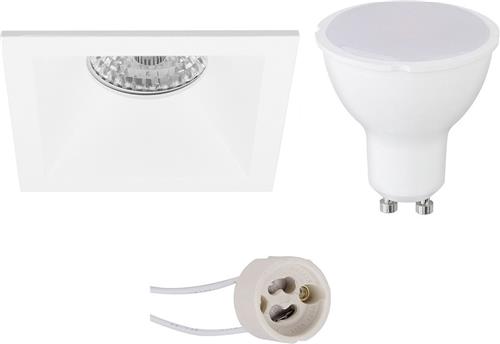 LED Spot Set - Pragmi Pollon Pro - GU10 Fitting - Dimbaar - Inbouw Vierkant - Mat Wit - 6W - Helder/Koud Wit 6400K - Verdiept - 82mm