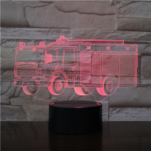 3D Led Lamp Met Gravering - RGB 7 Kleuren - Brandweer Auto