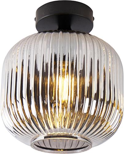 QAZQA karel - Art Deco Plafondlamp - 1 lichts - Ø 200 mm - Zwart - Woonkamer | Slaapkamer | Keuken