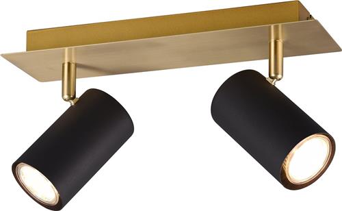 LED Plafondspot - Torna Milona - GU10 Fitting - 2-lichts - Rond - Mat Zwart/Goud - Aluminium