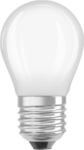 Osram LED lamp in classic miniball shape, with decorative LED filament in frosted design, energy efficiency class A, E27, 1.2 W, 255 lm, 2700 K, warm white. 100% light straight away.