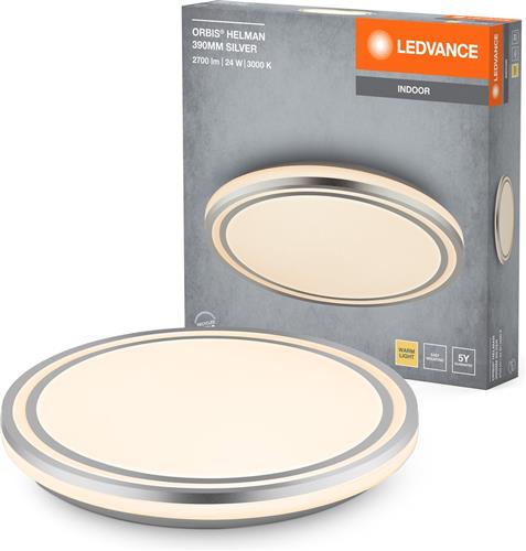 LEDVANCE ORBIS Helman plafondlamp met LED, wit/zilver, 24W, 1500lm, 3000K, 830 vriendelijk warm wit, 390mm diameter, inclusief montageschroeven en pluggen