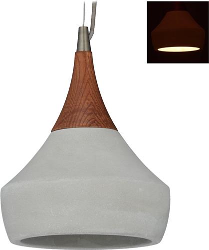 relaxdays hanglamp beton - industrieel - cement - vintage - grijs - plafondlamp - hout