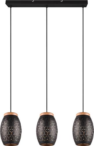 LED Hanglamp - Trion Dabi - E27 Fitting - 3-lichts - Zwart/Goud - Metaal