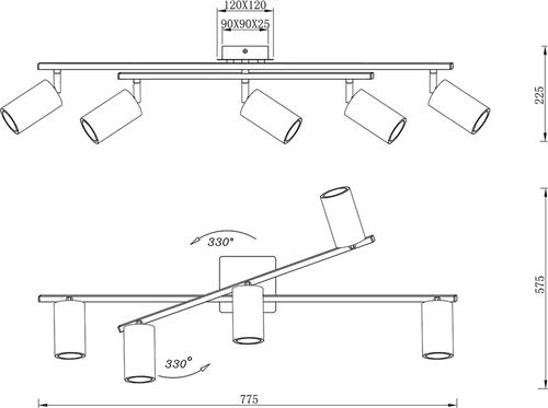 LED Plafondspot - Trion Mary - GU10 Fitting - 5-lichts - Rechthoek - Mat Zwart - Aluminium