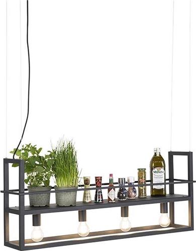 QAZQA cage rack - Moderne Grote hanglamp voor boven de eettafel | in eetkamer - 4 lichts - L 1015 mm - Zwart - Woonkamer