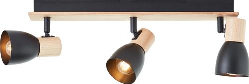 Brilliant Spot Daintree 3-lichts hout/zwart metaal/hout 3x D45, E14, 28 W, Geschikt voor hanglamp (niet inbegrepen)