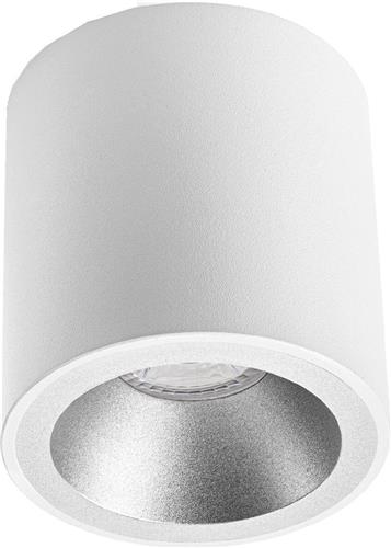 Opbouwspot GU10 - Pragmi Cliron Pro - Opbouw Rond - Mat Wit/Zilver - Aluminium - Verdiept - Ø90mm