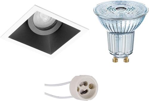 LED Spot Set - OSRAM Parathom PAR16 930 36D - Pragmi Zano Pro - GU10 Fitting - Dimbaar - Inbouw Vierkant - Mat Zwart/Wit - 3.7W - Warm Wit 3000K - Kantelbaar - 93mm