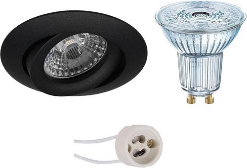 LED Spot Set - OSRAM Parathom PAR16 930 36D - Pragmi Uranio Pro - GU10 Fitting - Dimbaar - Inbouw Rond - Mat Zwart - 3.7W - Warm Wit 3000K - Kantelbaar - Ø82mm